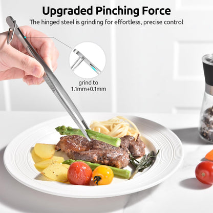 U-Taste 8"+10"+12" Kitchen Cooking Tweezer: 18/8 Stainless Steel Food-Grade Metal Food Tong, Flexible Pinching, Seamless-Welding and Sturdy for Serving Grilling Frying, Plating, Feeding (Pointed Tip)
