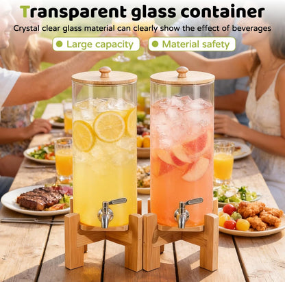 MOBYKE 2.2 Gallon Drink dispenser, Large Water Glass Beverage Dispenser With Wood Stand for Parties With Stainless Steel Spigot, Ideal for Lemonade,Juice, Tea, and Party Drinks