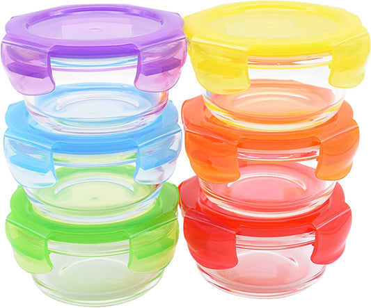 ARSUK 4Oz Glass Food Storage Containers with Snap-On BPA-Free Lids 12 Pack - Small Glass Jars for Sauce, Spices, Meal Prep - Reusable & Dishwasher Microwave Fridge Freezer Safe