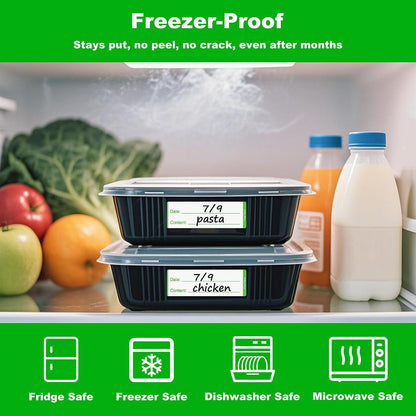 NATURALABEL 300 PCS Removable Freezer Labels with Dispenser - 1" x 3" Food Labels for Meal Prep Containers, Easy Peel-Off Design, No Residue (Green)