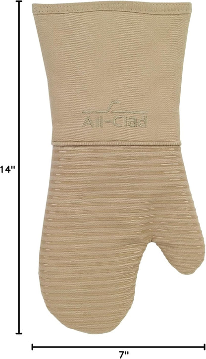 All-Clad Silicone Oven Mitts: Heat Resistant up to 500 Degrees - 100% Cotton & Silicone, 14"x7" Oven Mitt for Kitchen and Barbeque, Pewter