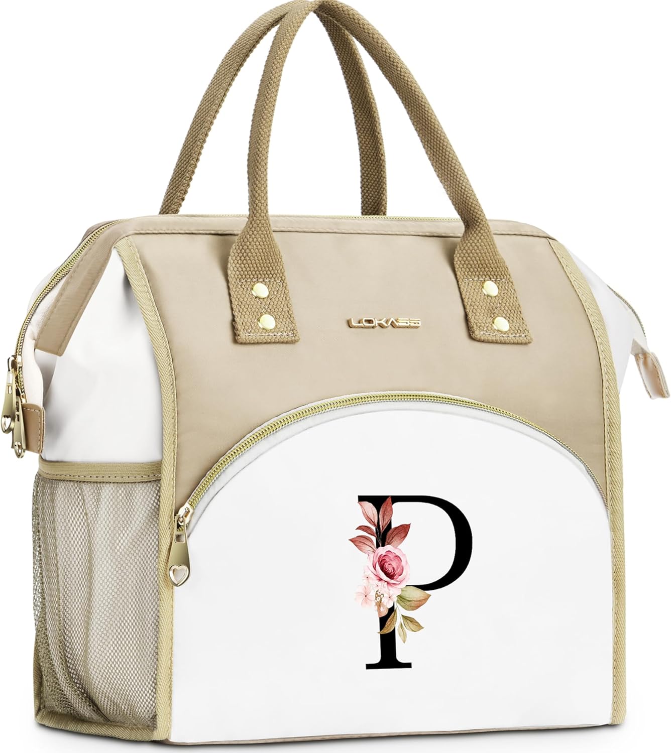 Initial Lunch Bag Women, Cooler Insulated Lunch Bag for Girls, Large Adult Leakproof Lunch Box for Picnic Work, Personalized Tote Bag, Birthday Gifts/Mothers Day Gifts, Letter K.