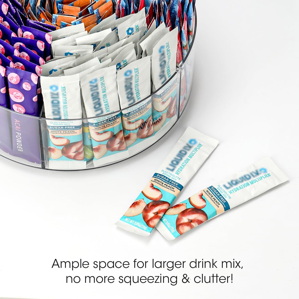 AIEVE Drink Packet Organizer, Water Drink Packet Holder with Removable Divider, Water Flavor Packet Organization Container for Kitchen Organizers and Storage (6 Compartments)