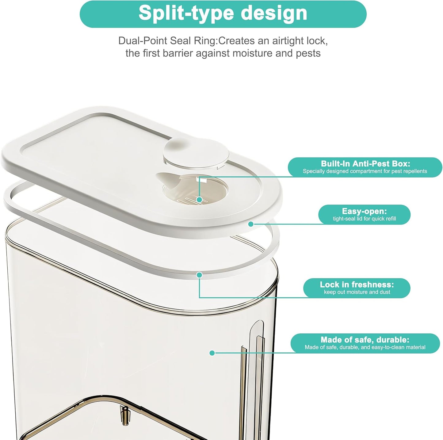 10LBS Rice Dispenser,Transparent Rice Container Storage with Measuring Cup,Food Grain Dispenser for Dry Goods, Multi-Purpose Kitchen Pantry Storage Box