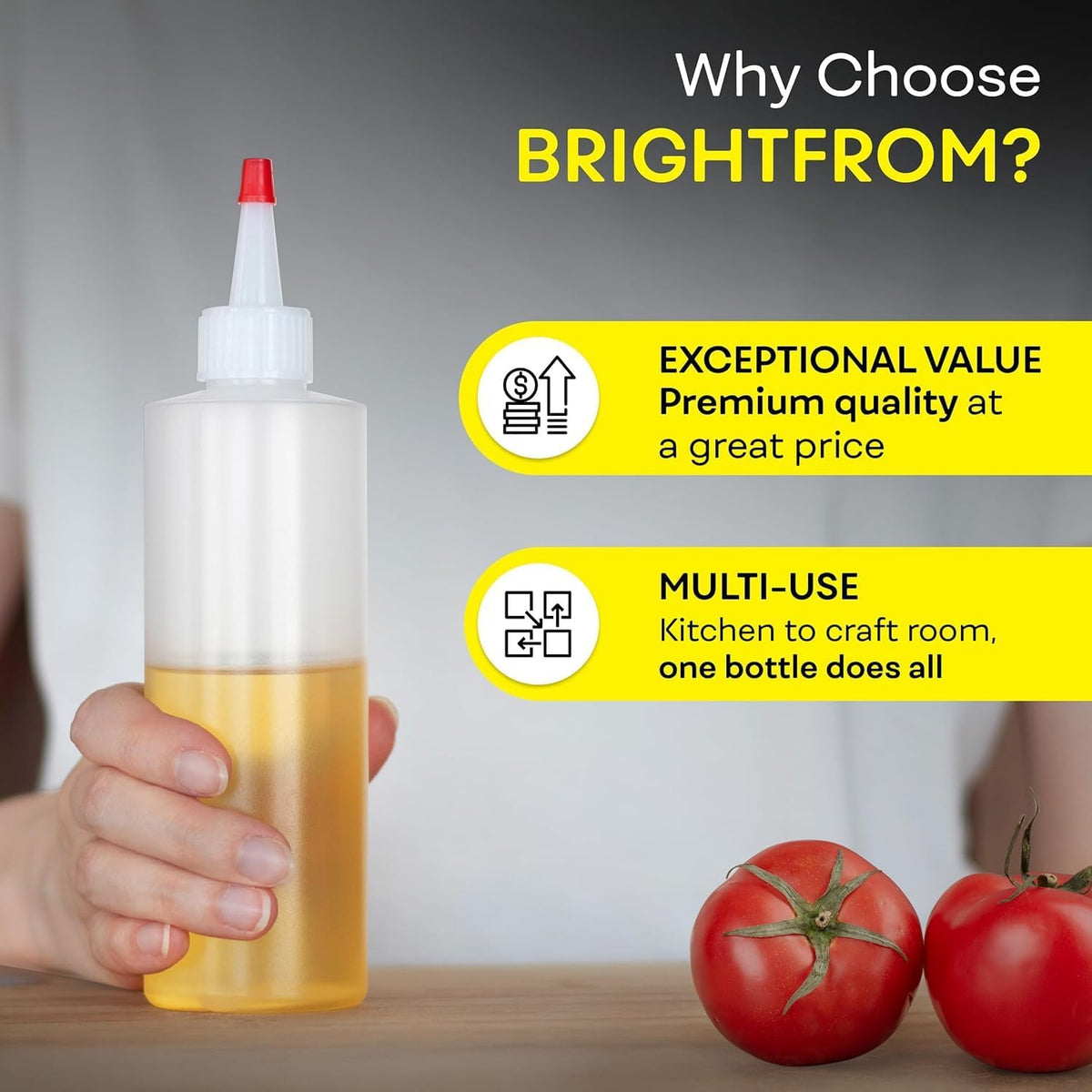 BRIGHTFROM Condiment Squeeze Bottles, 8 OZ Empty Squirt, Red Top Cap, Leak Proof - for Ketchup, Mustard, Syrup, Sauces, Dressing, Oil, Arts & Crafts, BPA FREE Plastic - Perfect for Kitchen
