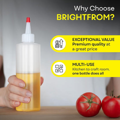BRIGHTFROM Condiment Squeeze Bottles, 8 OZ Empty Squirt, Red Top Cap, Leak Proof - for Ketchup, Mustard, Syrup, Sauces, Dressing, Oil, Arts & Crafts, BPA FREE Plastic - Perfect for Kitchen