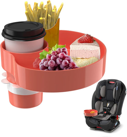 [2 Packs Blue & Pink] Kids Car Seat Tray, Travel Tray with Cup Holder for Toddler Baby, Kids Car Seat Food Snack Organizer for Road Trip, Stroller snack Organizer Travel Must Haves Toddler Must Haves
