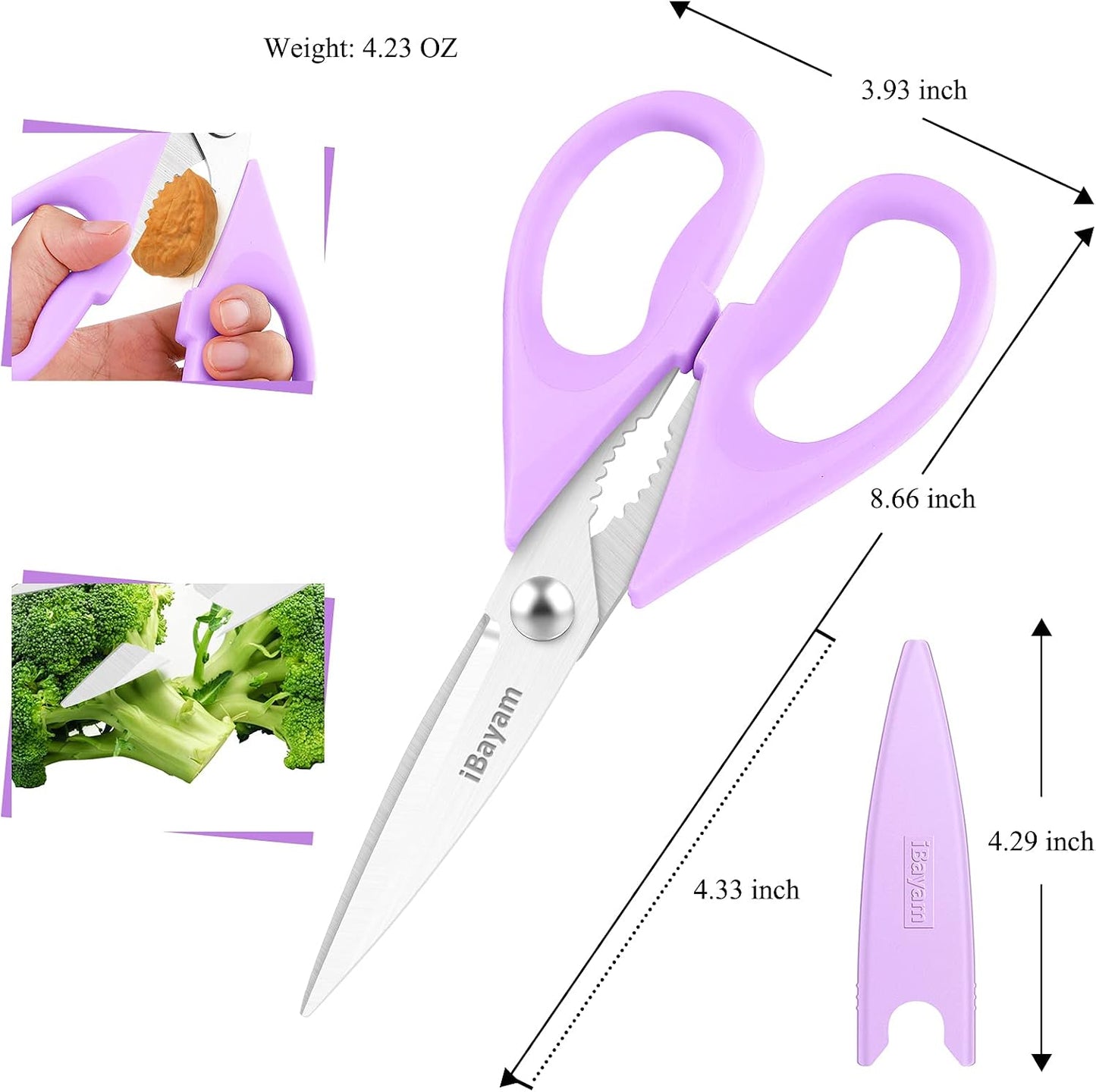 iBayam 2 Pack All Purpose Kitchen Shears Heavy Duty - Stainless Steel Kitchen Scissors With Protective Sheath, Soft Comfort-Grip Handle, Food & Meat Scissors, Home, Kitchen, Dining Utility Gadgets