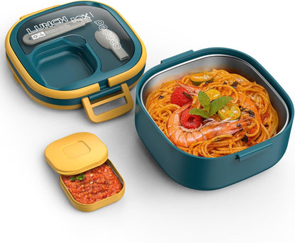 PEDECO Stackable Stainless Steel Bento Box with Insulated bag,Adult & Kids Luch Box,Leak-Proof,1-Tier Bento box,Lunch Box With Portable Sauce Pod and Cutlery-for Teens/Toddler,Dishwasher Safe,Blue