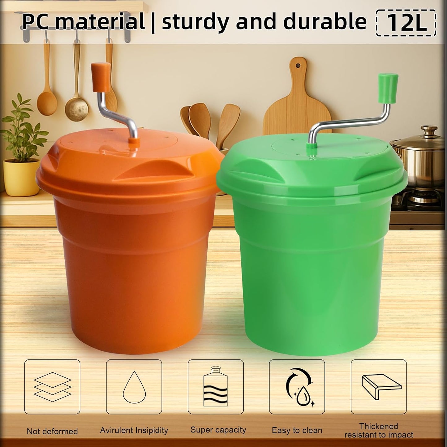 5 Gallon Salad Spinner,Large Capacity Vegetable Friuts Salad Dryer,Commercial Manual Salad Mixer for Restaurants Kitchen & Catering,Green & Orange. (Green, 5 Gallon)