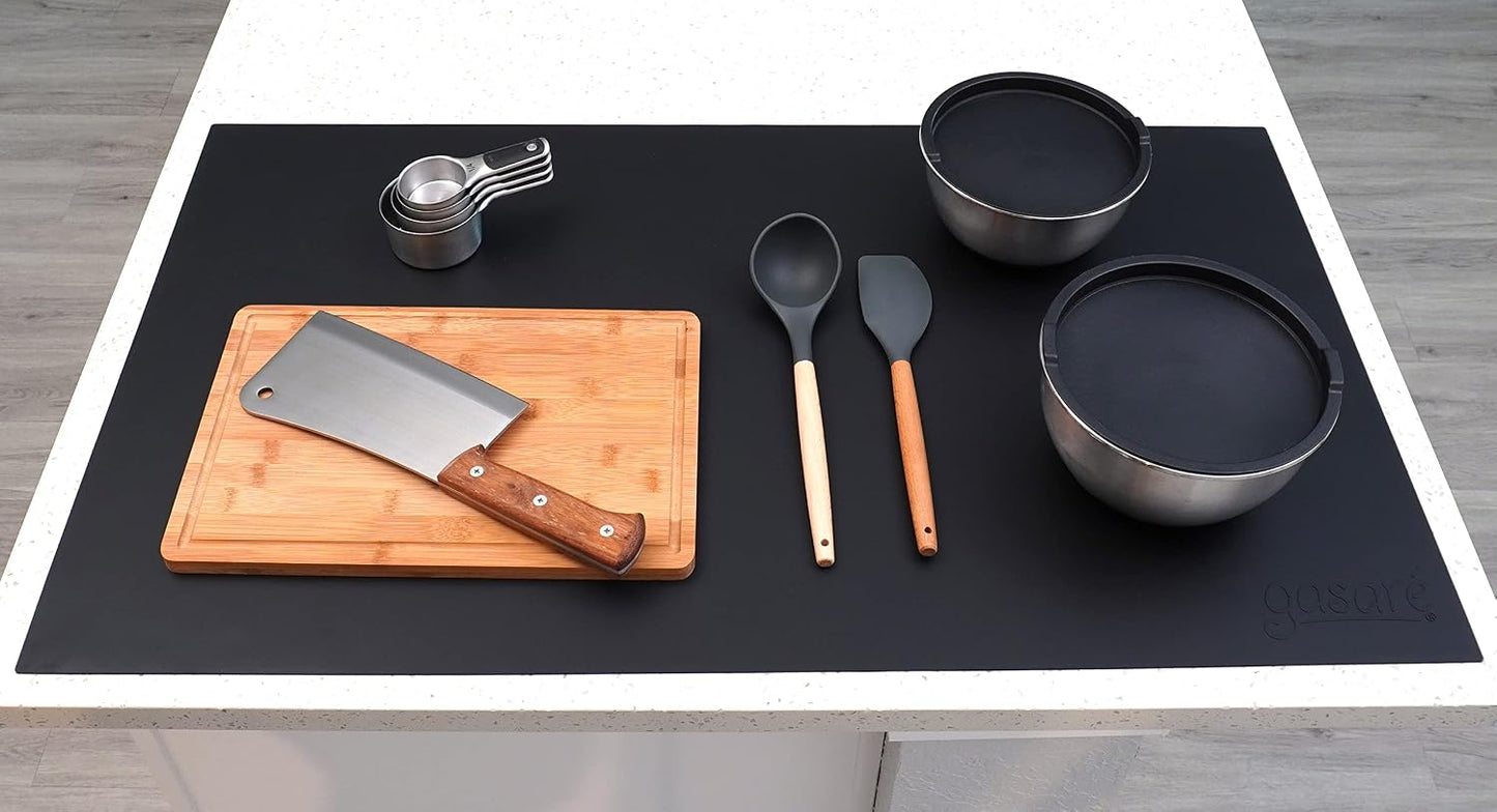 GASARÉ, Extra Large, Thick, Silicone Mat for Kitchen Counter, Heat Resistant Mat, Countertop Protector, Non-Slip, Easy to Clean, Cuttable, 25 x 17 Inches, Black