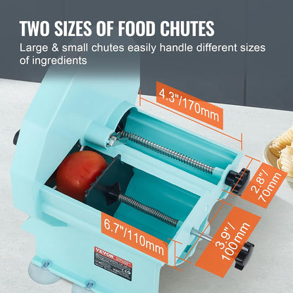 VEVOR Manual Vegetable Fruit Slicer, 0-0.5"/0-12mm Thickness Adjustable Commercial Slicer Machine, Stainless Steel Food Cutter Slicing Machine with 2 Spare Blades, for Potato, Cucumber, Lemon, Tomato