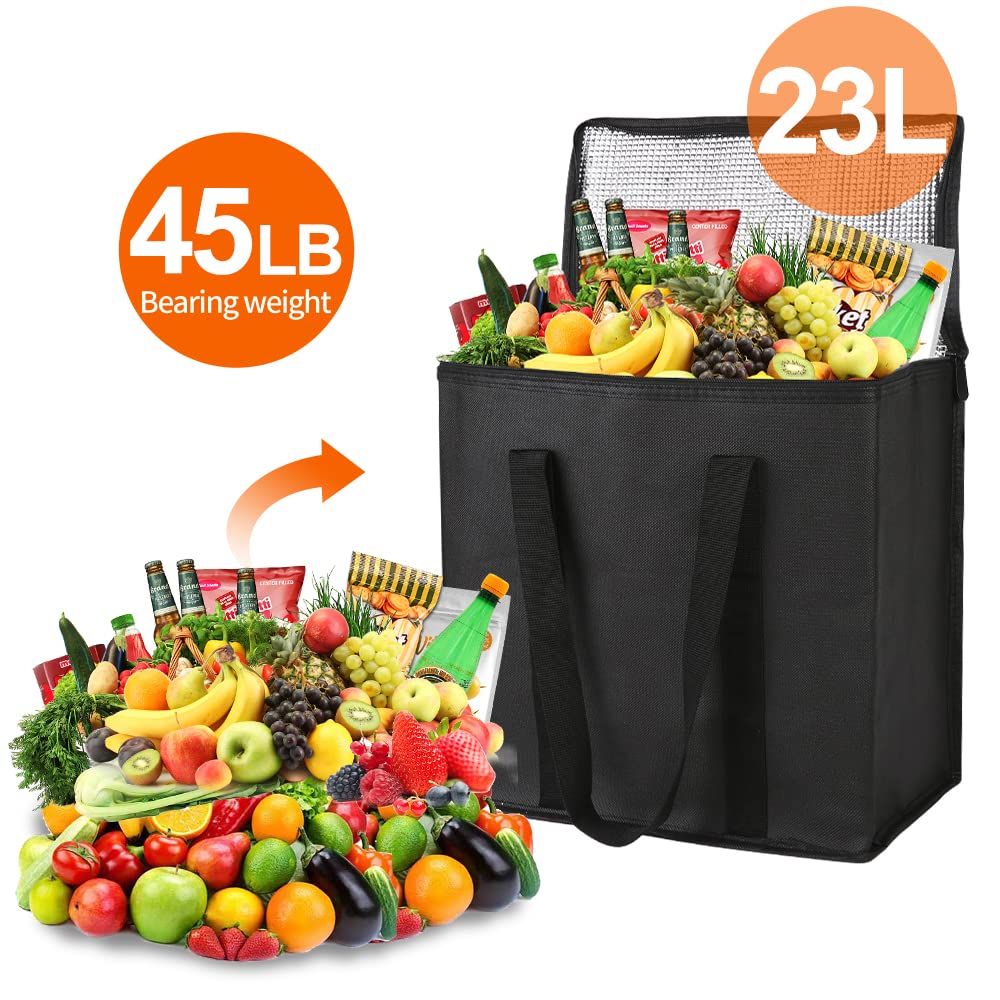 Bodaon Insulated Food Delivery Bag, XXXL Pizza Delivery Bags for Hot and Cold Food, Commercial, Large Capacity Reusable Warming Bag, Catering Cooler Bag for Rideshare, Warmers for Parties (Black, 1Pk)