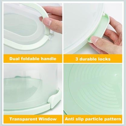 Cake Carrier with Lid and Handle, Fit 10’’ Cake Stand with Lid, Cake Transport Storage Container, Cake Containers Cover Stand with Lids, 3 Secure Side Closures (White)