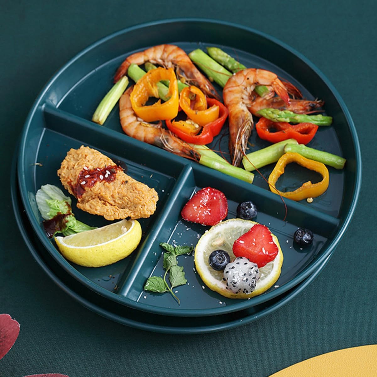 Cabilock Three-compartment Portion Control Plate 3-grid Pp Plastic Dinner Plate Meal Prep Tray for Weight Management Green for Healthy Eating and Portioning