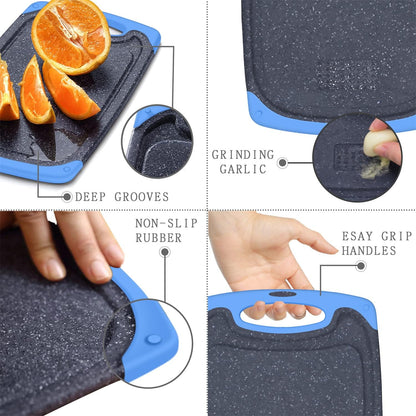 Viretang Plastic Cutting Boards Set of 3 Extra Large for Kitchen, Thick Chopping Board with Deep Juice Grooves, Non‑Slip Feet, Easy Grip Handle, BPA Free, Dishwasher Safe,Black