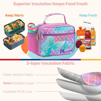 Bagseri Kids Lunch Bag Boys - Thermal Insulated Lunch Box Tote with Water Bottle Holder, Reusable Leak-Proof Kids Lunch Box for Daycare & School, Black Dinosaur (Containers Not Included)