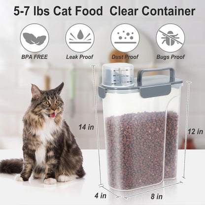 Dog Cat Food Storage Container, Pet Food Pourable Container Airtight with Large Spout & Cup, BPA-Free Plastic Food Dispenser for Pet Food, Bird Seed, Rice, Flour (Dark Gray, 2.5L)