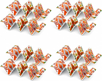 TP Taco Holder Stands, Set of 2 Melamine Large Taco Serving Rack Tray with Handle, Holds 3 Tacos, Dishwasher Safe, Ideal for Taco Night, Party, Home, Fiesta, Talavera Tile