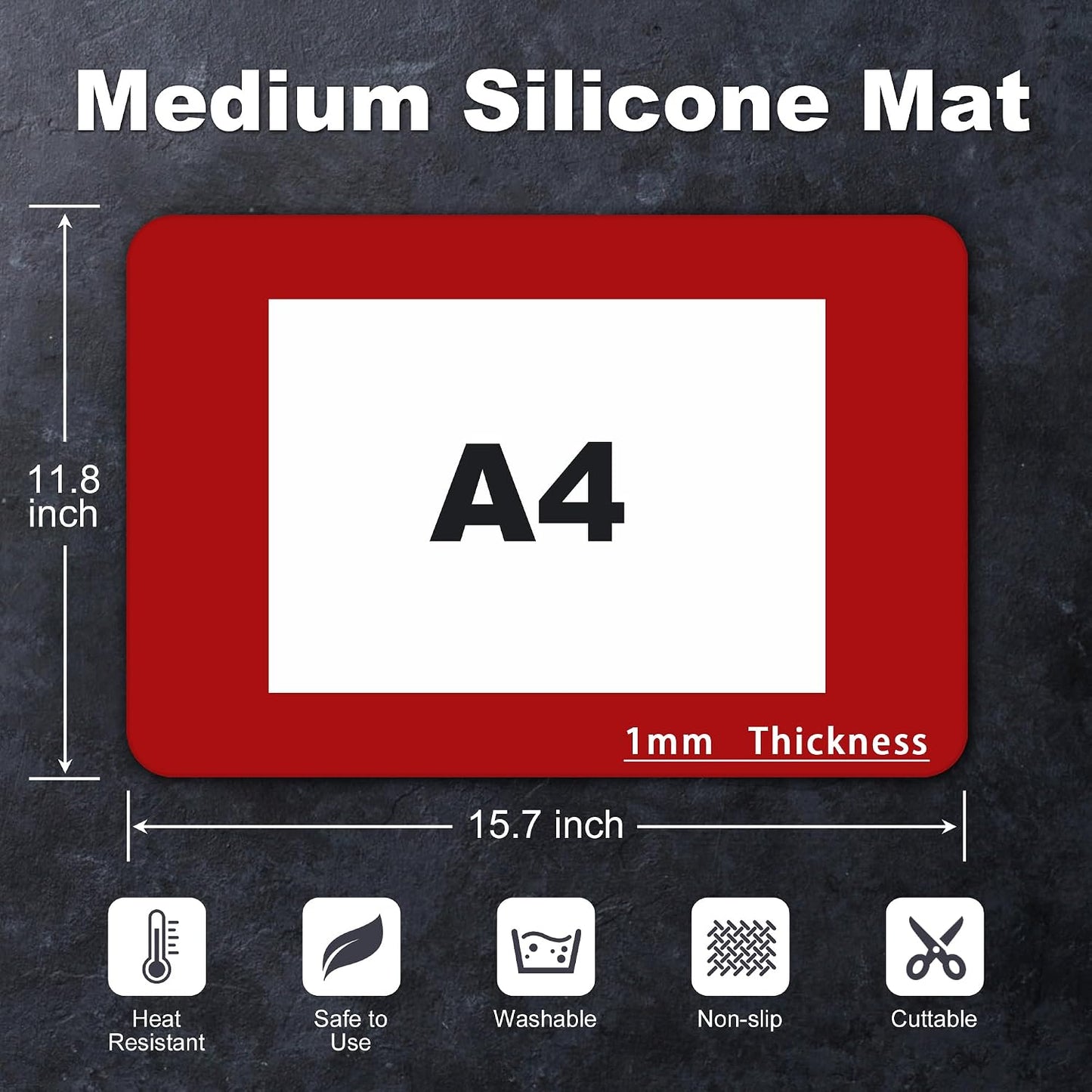 Silicone Mat for Kitchen Counter, Silicone Mat Trimable to Size (Black, 15.7×11.8inch-2pcs), BPA-Free Silicone Placemat, Heat-Resistant NonSlip Table Mat for Air Fryer, Countertop Protector Mat