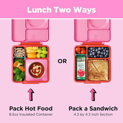 OmieBox Bento Box for Kids - Insulated Bento Lunch Box with Leak Proof Vacuum Insulated Food Jar - 3 Compartments, Two Temperature Zones (Blue Sky)
