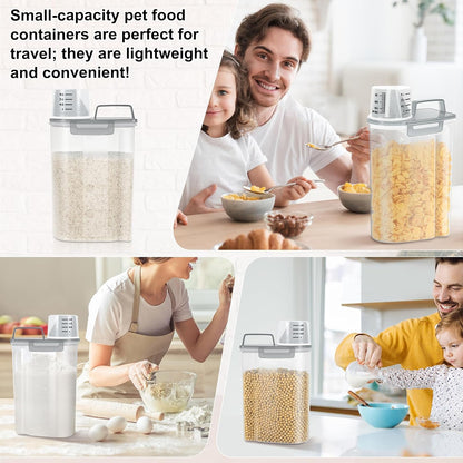 LEAWALK Airtight Rice Storage Container, 3-5Lbs Cereal Dry Food Flour Bin, Pet Dog Cat Food Dispenser with Measuring Cup, BPA Free Plastic Kitchen and Pantry Organization Bin for Sugar-Clear Grey