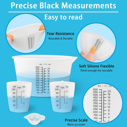 Creahaus Silicone Measuring Cups Tool Kit for Resin, Non-Stick 250 & 100ml Epoxy Mixing Cups, Reusable Resin Supplies with Silicone Mat, Stir Sticks, Pipettes, Cups for Molds, Jewelry Making