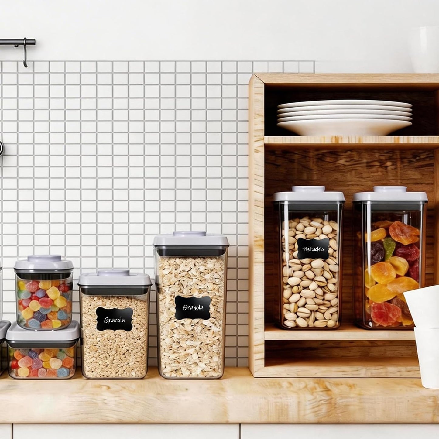 Pop Airtight Food Storage Containers with Lids, Push Button Seal BPA-Free for Kitchen Pantry Organization, 3 Pcs 0.65Qt/0.7Qt/1.8Qt for Cereal, Flour, Sugar, Snacks Dry Food Storage
