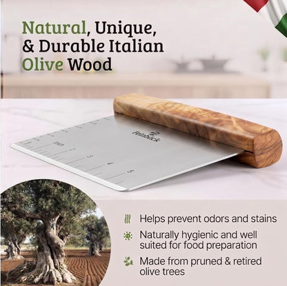 Olive Wood 3"x 6" Bench Scraper, Stainless Steel