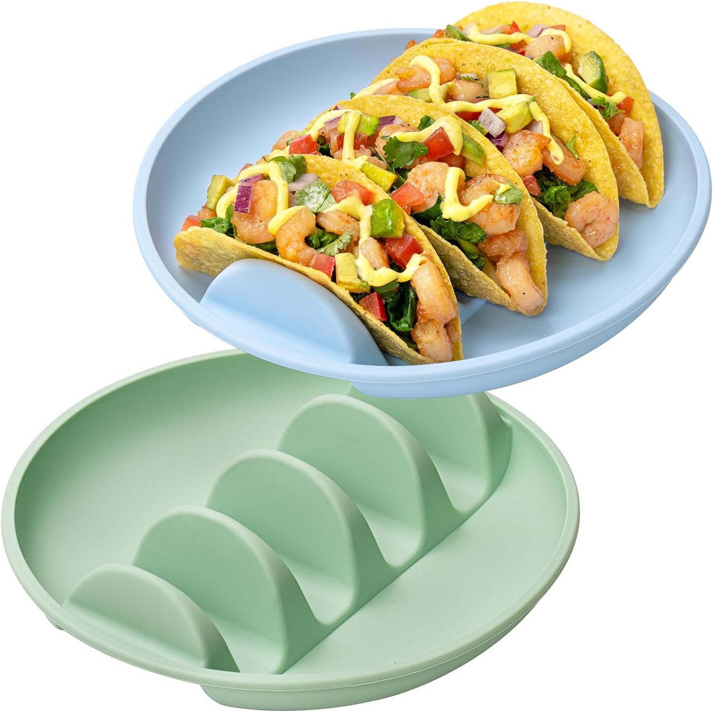 Silicone Taco Plates with Metal Reinforced Frame, Reusable Taco Holder Plates Silicone Taco Holders with Dividers for Hard/Soft Taco Shells, Taco Party Serving Plates, Dishwasher Safe