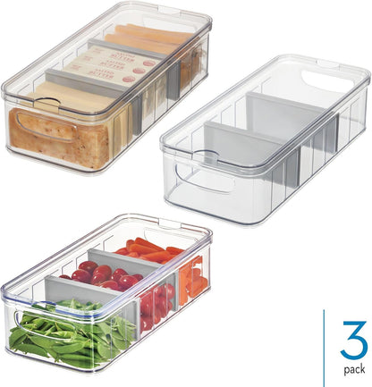 iDesign Recycled Plastic Crisp Large Divided Fruit and Vegetable Storage with Easy to Grip Integrated Handles Designed to Keep Food Fresh Longer, 14. 82" x 6. 32" x 3. 76"