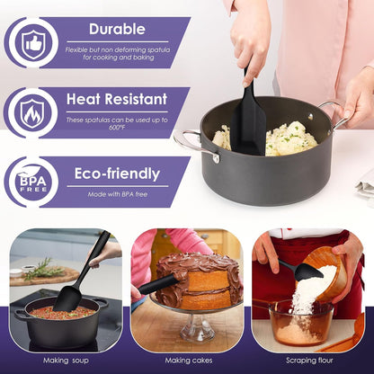 Silicone Spatula Set, 6PCS Heat Resistant Spatulas for Cooking, Food Grade Silicone Rubber Spatula Set for Baking, Non Stick Dishwasher Safe BPA-Free