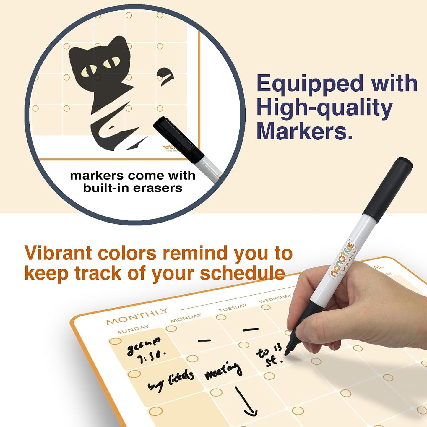 Magi - Magnetic Dry Erase Monthly Calendar - 14 x 12 inch - Family Month Planing Board - Reusable Fridge Magnet Whiteboard Planner - w Marker
