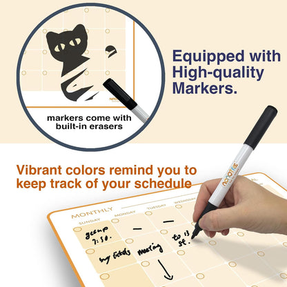 Magi - Magnetic Dry Erase Monthly Calendar - 14 x 12 inch - Family Month Planing Board - Reusable Fridge Magnet Whiteboard Planner - w Marker