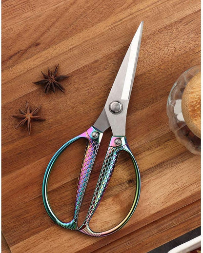Jasni Stainless Steel Heavy Duty kitchen shears scissors for food meat poultry cooking cutting sharp Powerful strong professional All-Purpose pretty Color rainbow iridescent Titanium utility Office