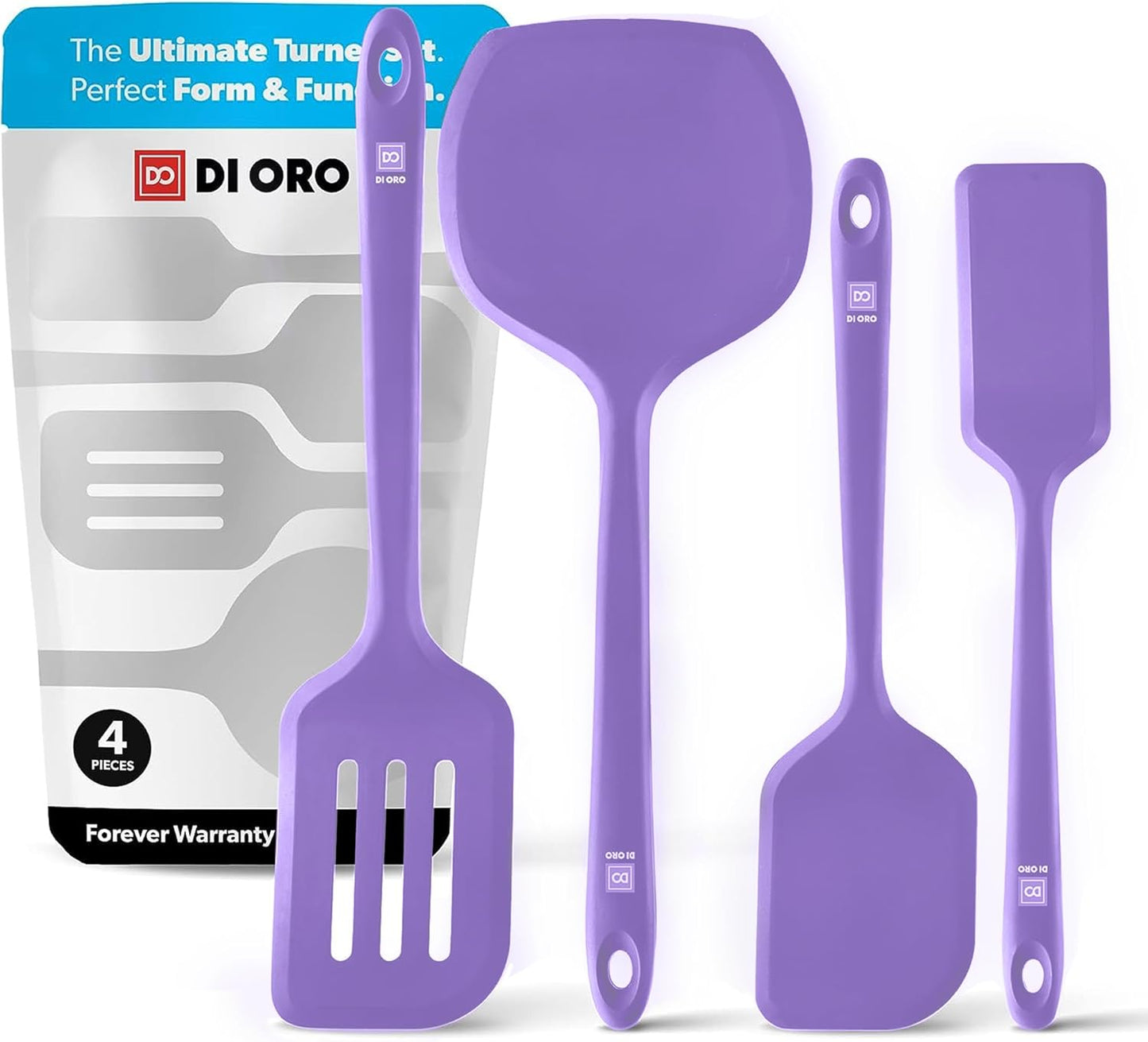 DI ORO Silicone Turner Spatula Set - Kitchen Spatulas for Nonstick Cookware - Cooking Utensils for Flipping Eggs & Pancakes - 600°F Heat-Resistant BPA Free Turners - Dishwasher Safe (4pc, Black)