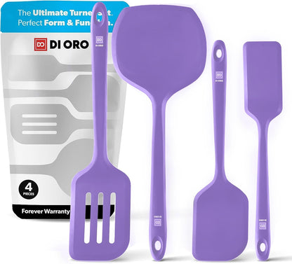 DI ORO Silicone Turner Spatula Set - Kitchen Spatulas for Nonstick Cookware - Cooking Utensils for Flipping Eggs & Pancakes - 600°F Heat-Resistant BPA Free Turners - Dishwasher Safe (4pc, Black)