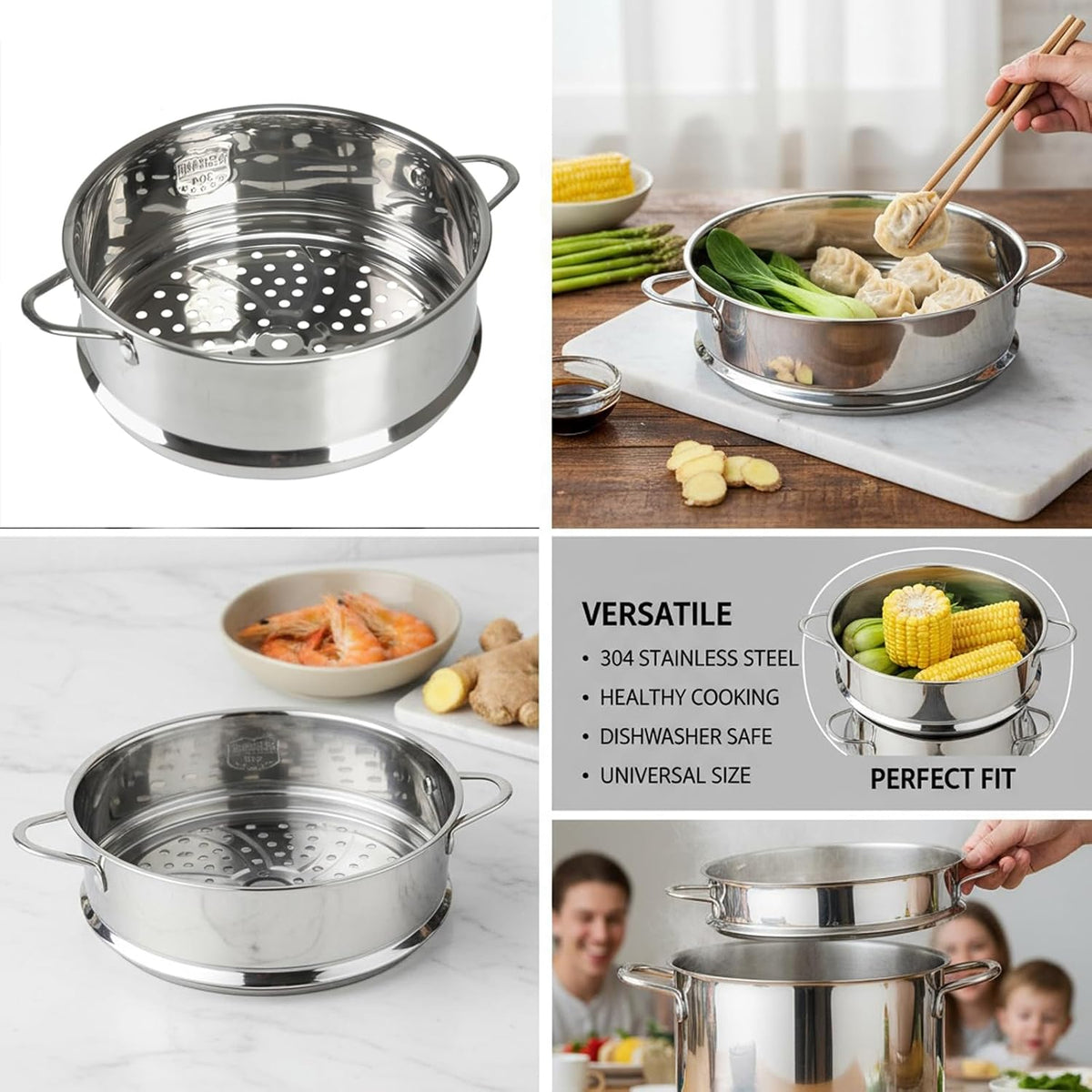 Stainless Steel Dumpling Steamer Basket,Insert for Pot Cooking(9.44INCH）