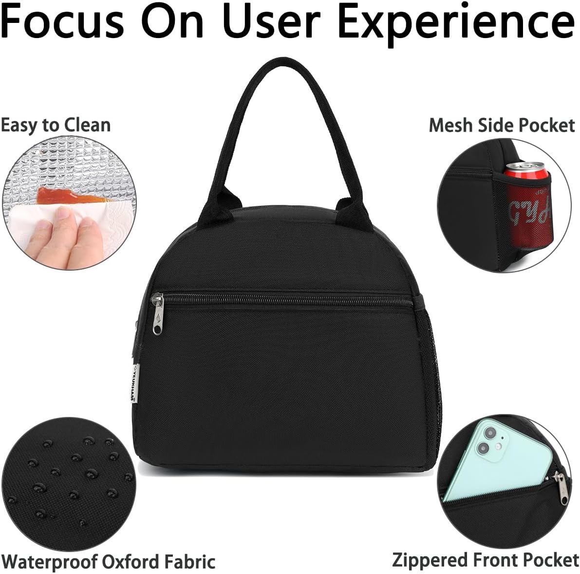 GYEUKHAM Lunch Bag Women, Lunch Box for Adult Men Kids Girls, Small Cute Lunchbox Tote Large Capacity Insulated Lunch Container Cooler for Work School Picnic Travel, Black White Stripes