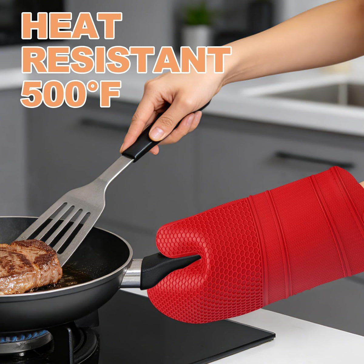 Yutat Silicone Oven Mitts - Oven Mitts and Pot Holders Sets Made of Non-Slip & BPA-Free Silicone, High Heat Resistant 500 Degrees, Perfect for Kitchen Cooking Baking BBQ, Peak Green