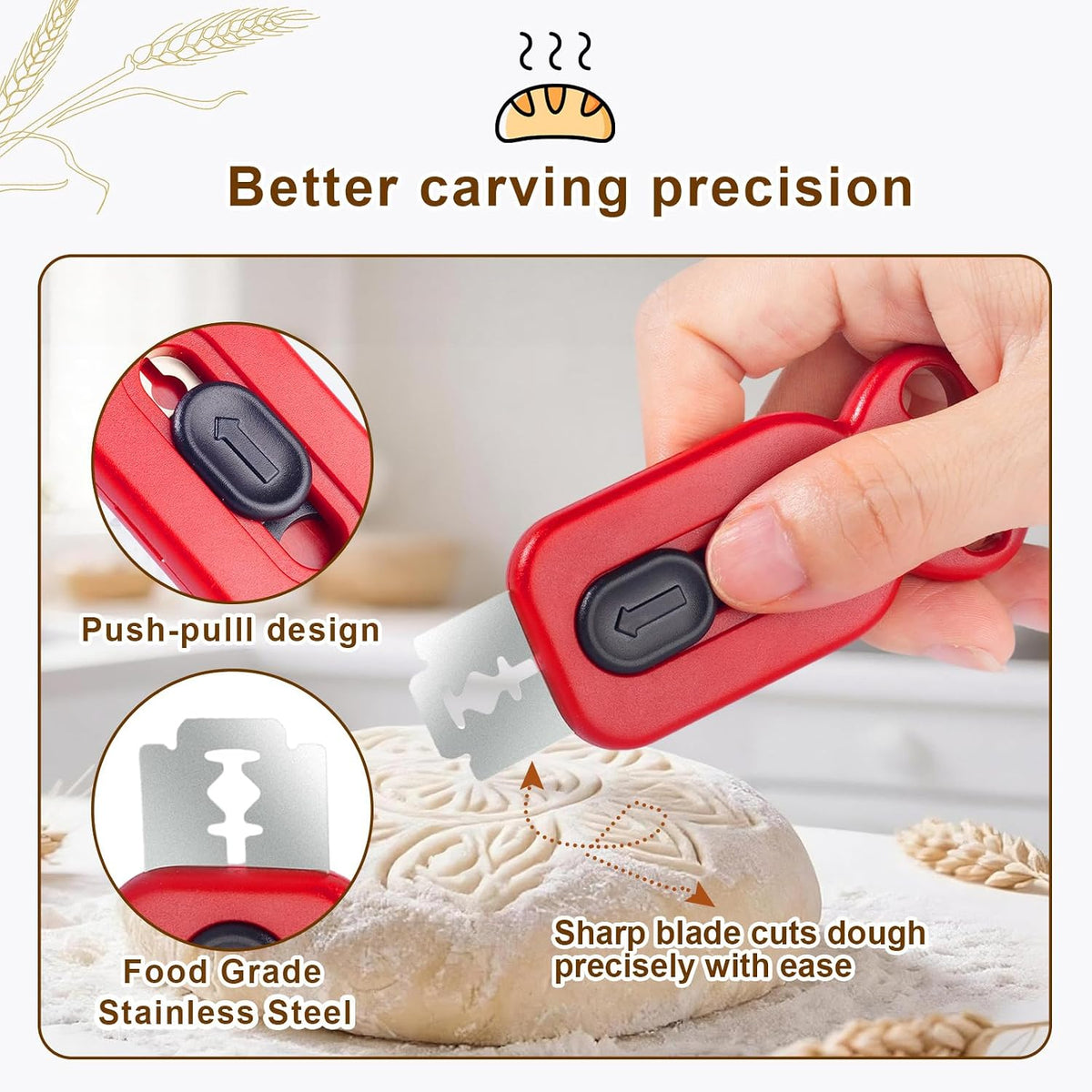 Magnetic Retractable Bread Lame,10 Replaceable Blades Dough Scoring Tool for Sourdough Baking