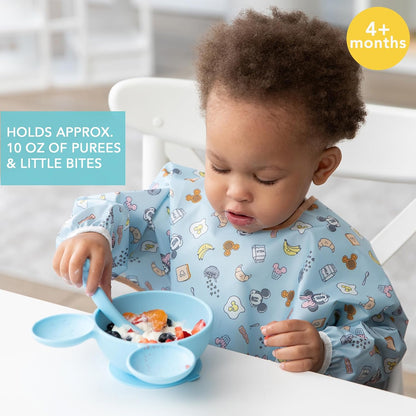 Bumkins Baby Bowl, Silicone Feeding Set with Suction for Baby and Toddler, Includes Spoon and Lid, First Feeding Set, Training Essentials for Baby Led Weaning for Babies 4 Months Up, Sage