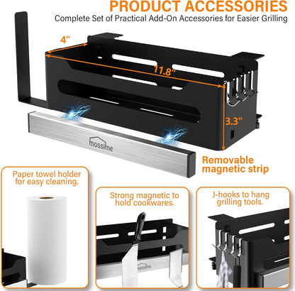 Front Griddle Caddy for Blackstone 28"/36" Griddles, Large Capacity Grill Accessories Organizer for Black Stone with Magnetic Tool Holder, Paper Towel Holder, BBQ Accessory Storage for Outdoor Grill