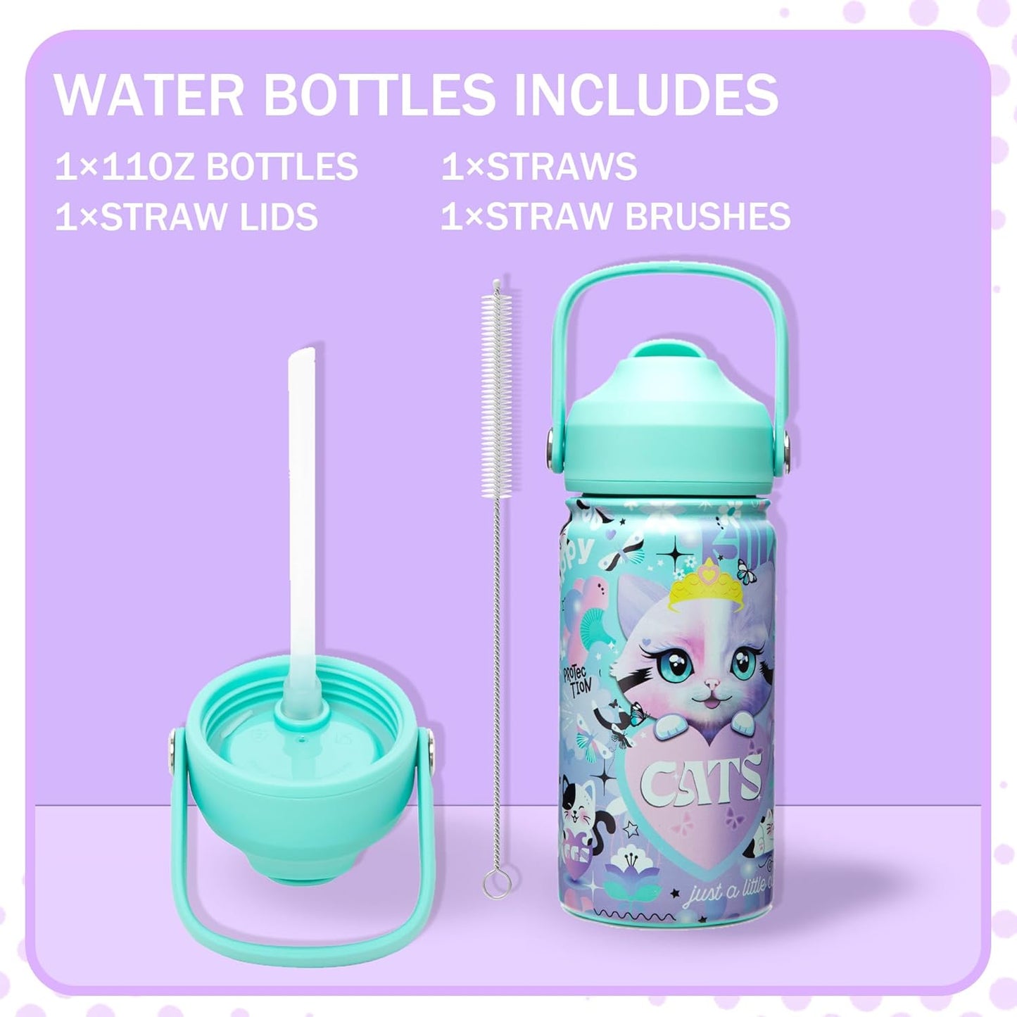 Kids Bento Lunch Box with 6 Compartments Girls Lunch Box with Lunch Bag,Stainless Steel Water Bottle,Ice Pack & Utensils Set,Birthday Gifts for Ages 3-12 Back to School Toddler Girls