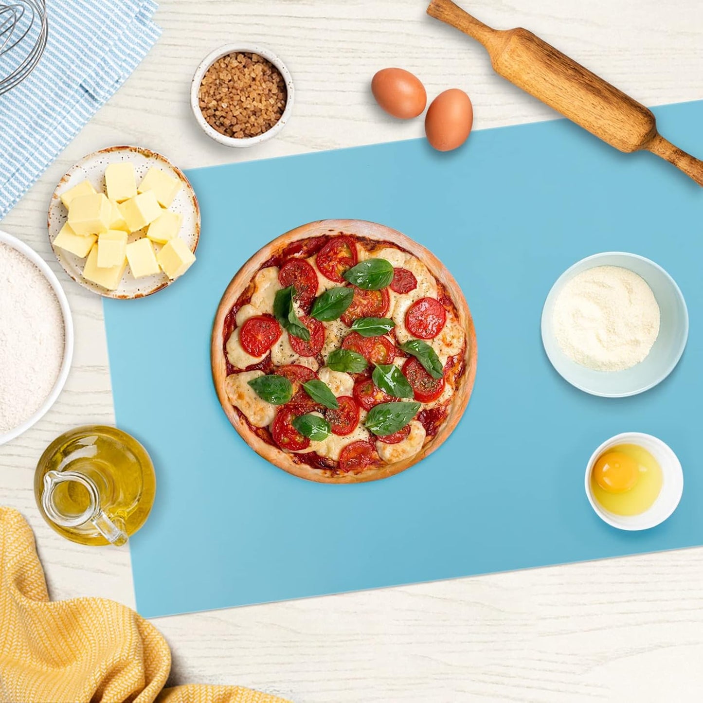 Silicone Mat Heat Resistant Mats for Countertop, Large Silicone Mats for Crafts Kitchen Counter Workbench Table protector, Size 36x24 inches Thick 2mm,Rolled Package,Light Blue