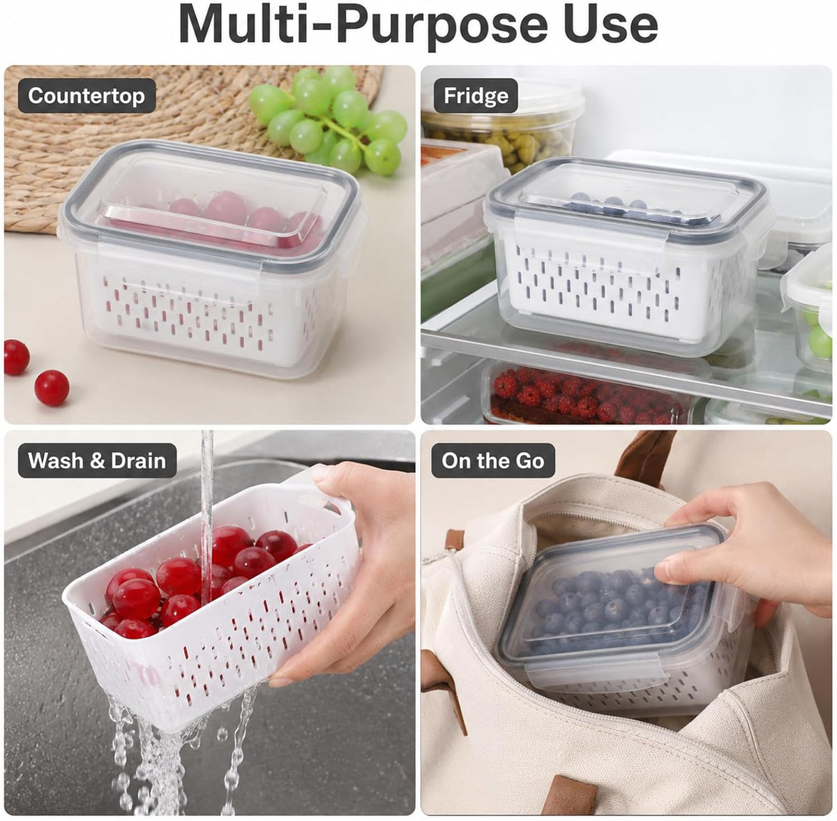 Fruit Storage Containers for Fridge (5x3.3x2.6 Inch)