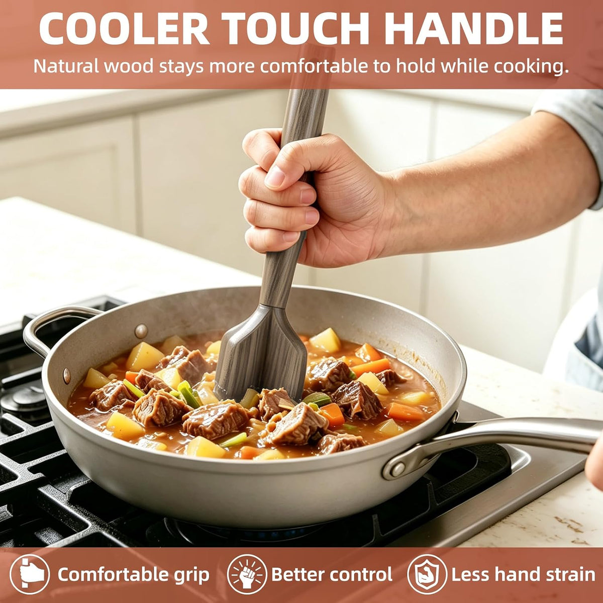 Wooden Meat Masher Ground Beef Masher Wooden Meat Chopper Hamburger Meat Chopper Kitchen Food Tenderizer Beef Burger Smasher Chicken Shredder Household Cooking Kitchen Utensils Gadget Tool