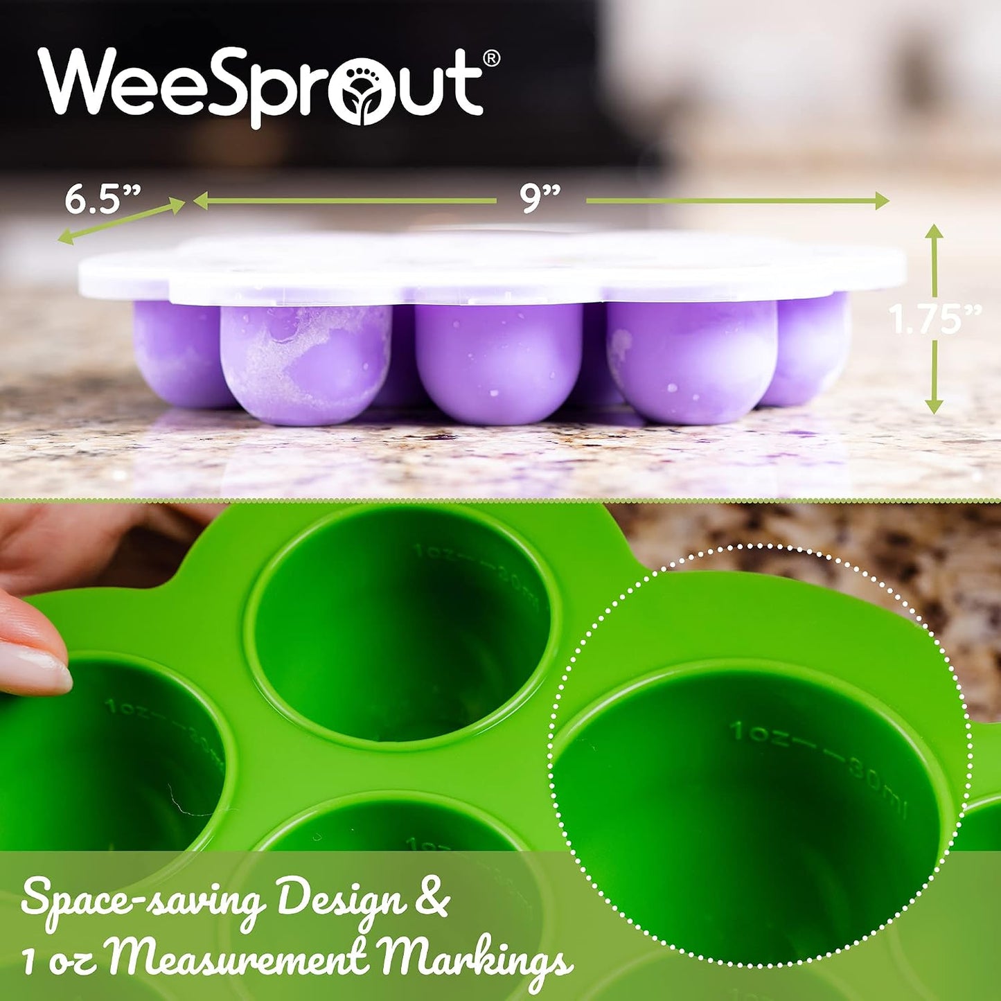 WeeSprout Silicone Freezer Tray with Clip on Lid Perfect Food Storage Container for Homemade Baby Food, Vegetable, Fruit Purees, and Breast Milk (Bright Blue, Six 3 Ounce Sections)
