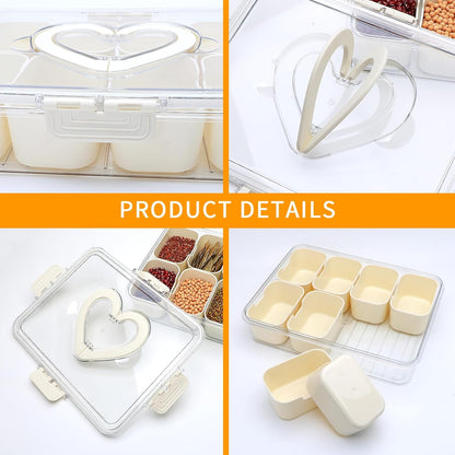 XING-RUIYANG Divided Serving Tray with Lid and Handle,Snackle Box Containers with 8 Compartment,Portable Snack Serving Platters Reusable Storae Organizer for Fruits,Nuts,Candy,Party,Picnic,Veggies