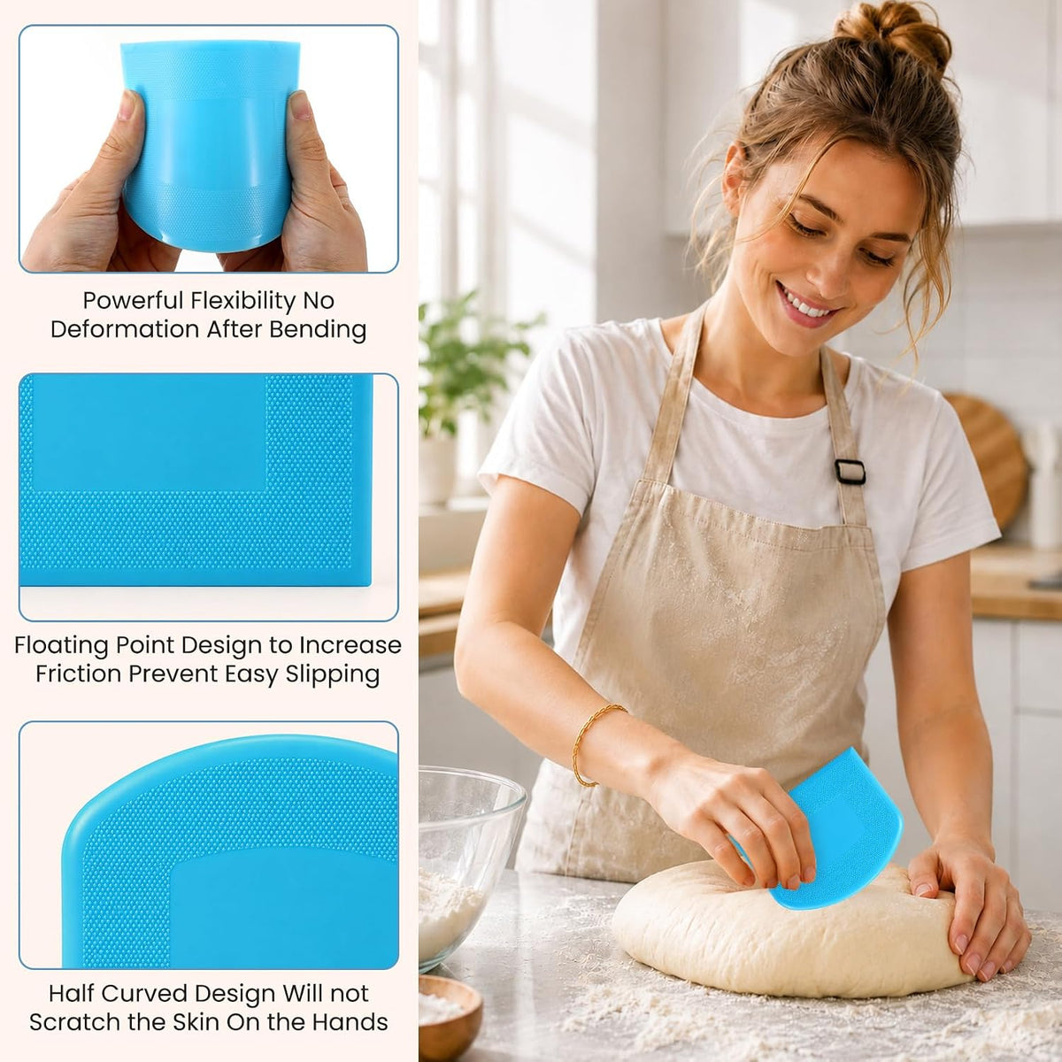 6 Pcs Dough Scraper, Flexible Bowl Scraper for Bread Dough